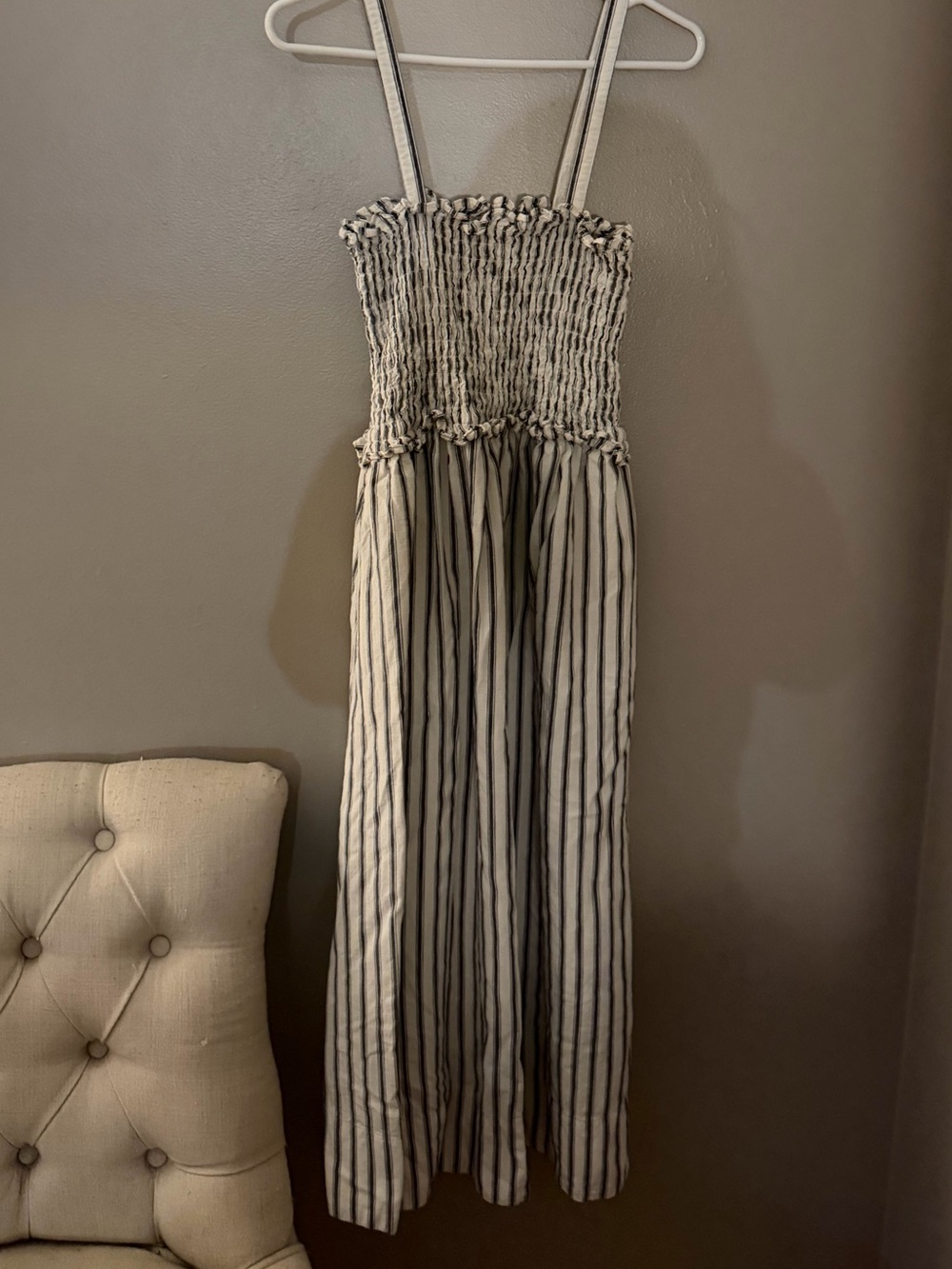 Universal Thread Smocked Striped Maxi Dress - Cream/Blue, EUC, Size Medium - Picture 7 of 9